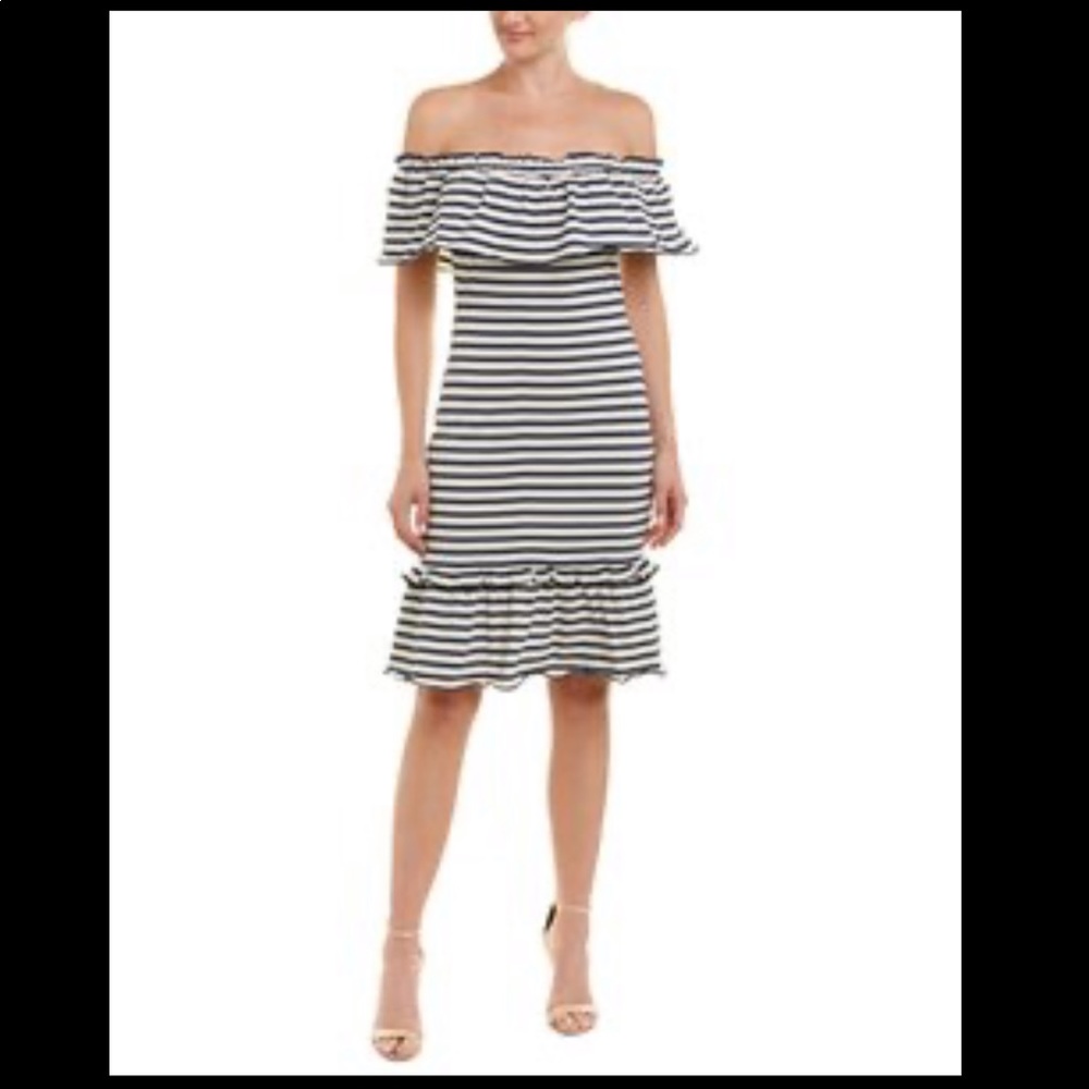 Parker Off the Shoulder Ruffle Striped Dress
